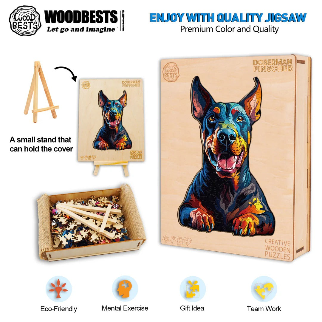 Whimsical Wooden Jigsaw Puzzle- Doberman Pinscher