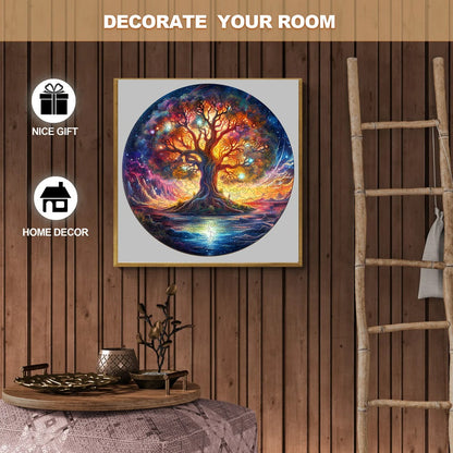 Whimsical Wooden Jigsaw Puzzle-Starry Night Tree of Life