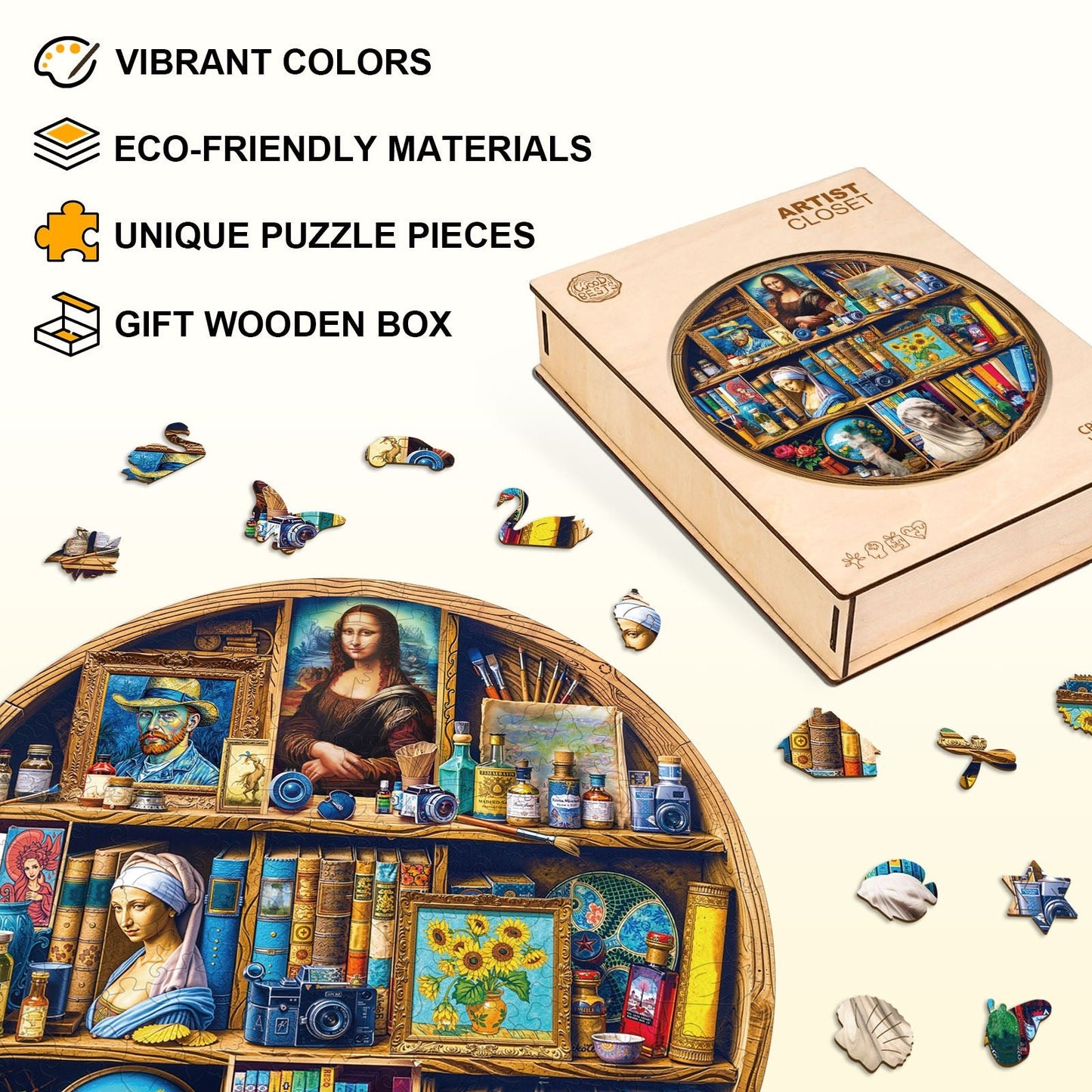 Whimsical Wooden Jigsaw Puzzle - Artist Closet - pickApuzzle