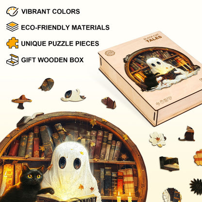 Whimsical Wooden Jigsaw Puzzle - Black Cat Tales - pickApuzzle