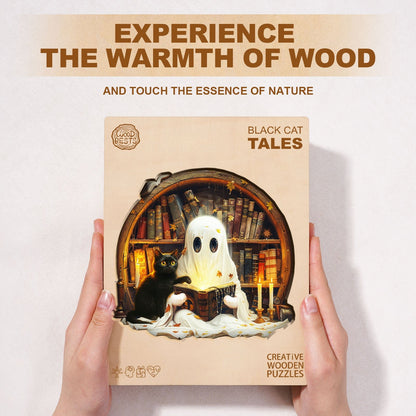 Whimsical Wooden Jigsaw Puzzle - Black Cat Tales - pickApuzzle