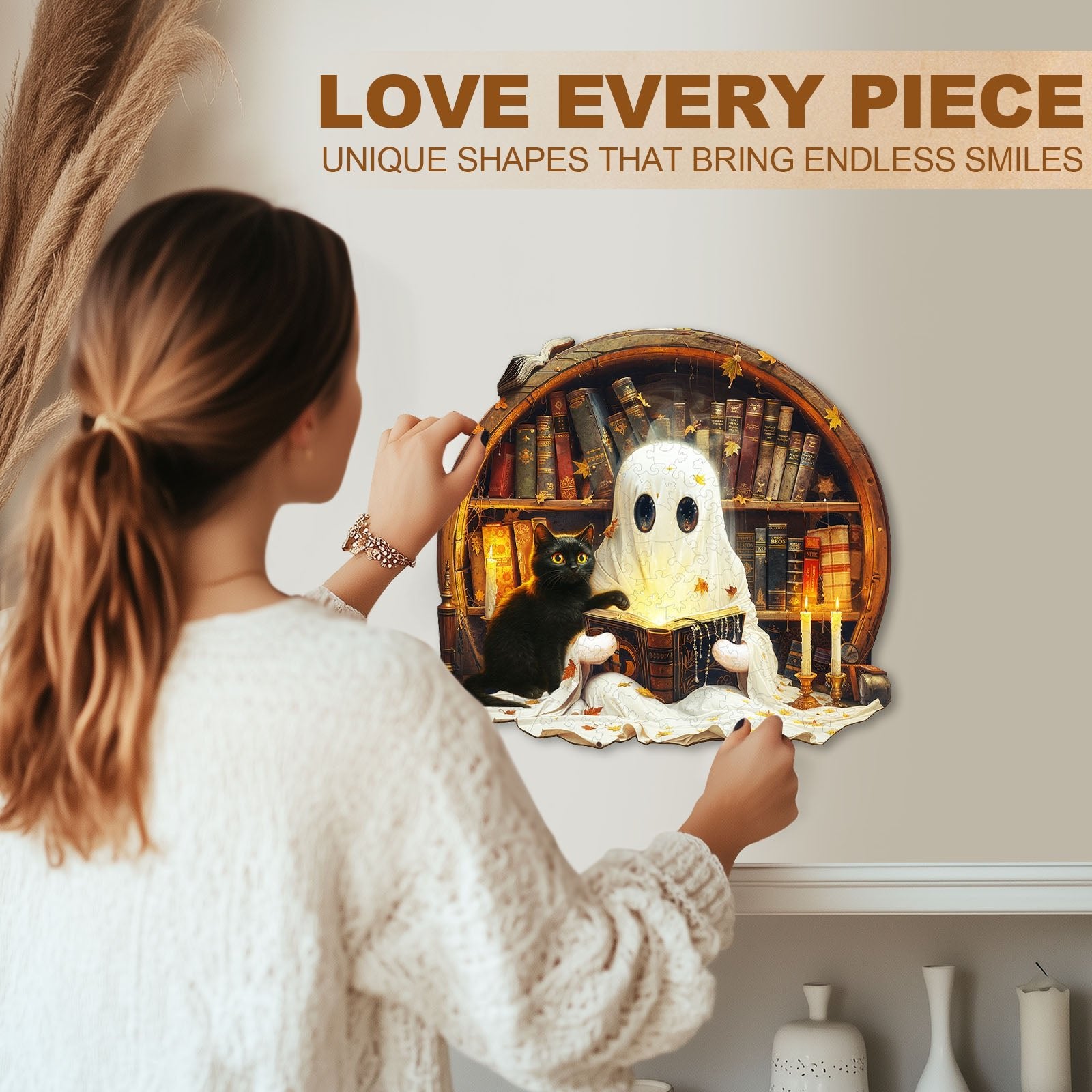 Whimsical Wooden Jigsaw Puzzle - Black Cat Tales - pickApuzzle