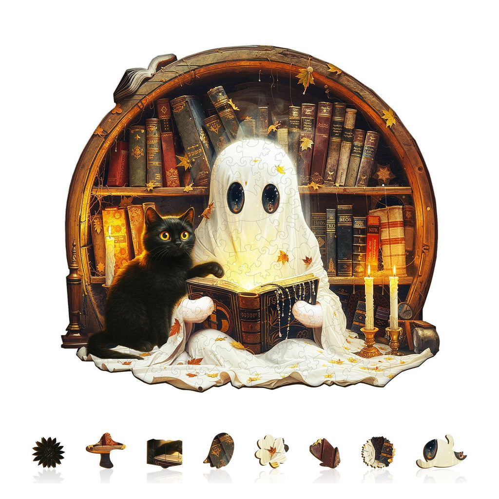 Whimsical Wooden Jigsaw Puzzle - Black Cat Tales - pickApuzzle