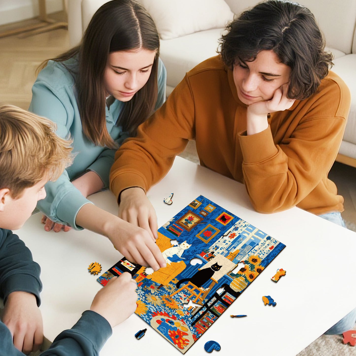 Whimsical Wooden Jigsaw Puzzle - Cats Art Studio - pickApuzzle