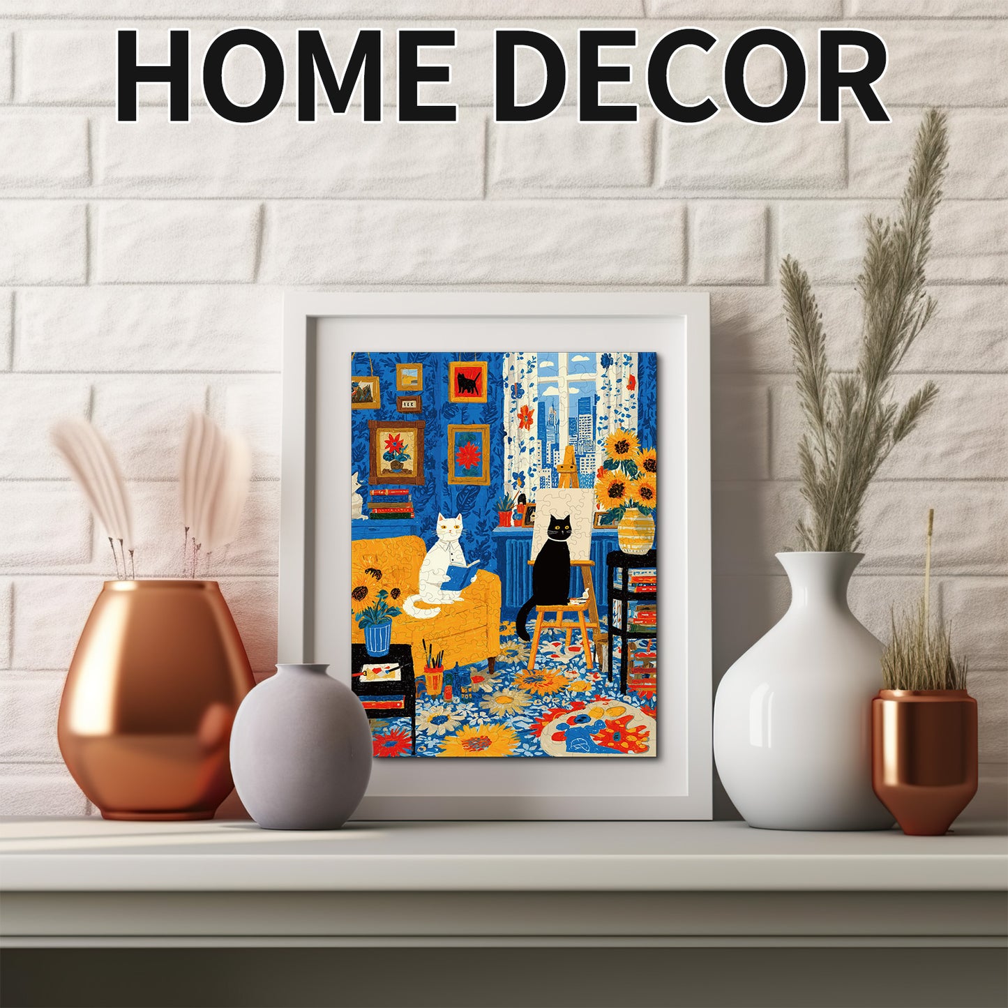 Whimsical Wooden Jigsaw Puzzle - Cats Art Studio - pickApuzzle