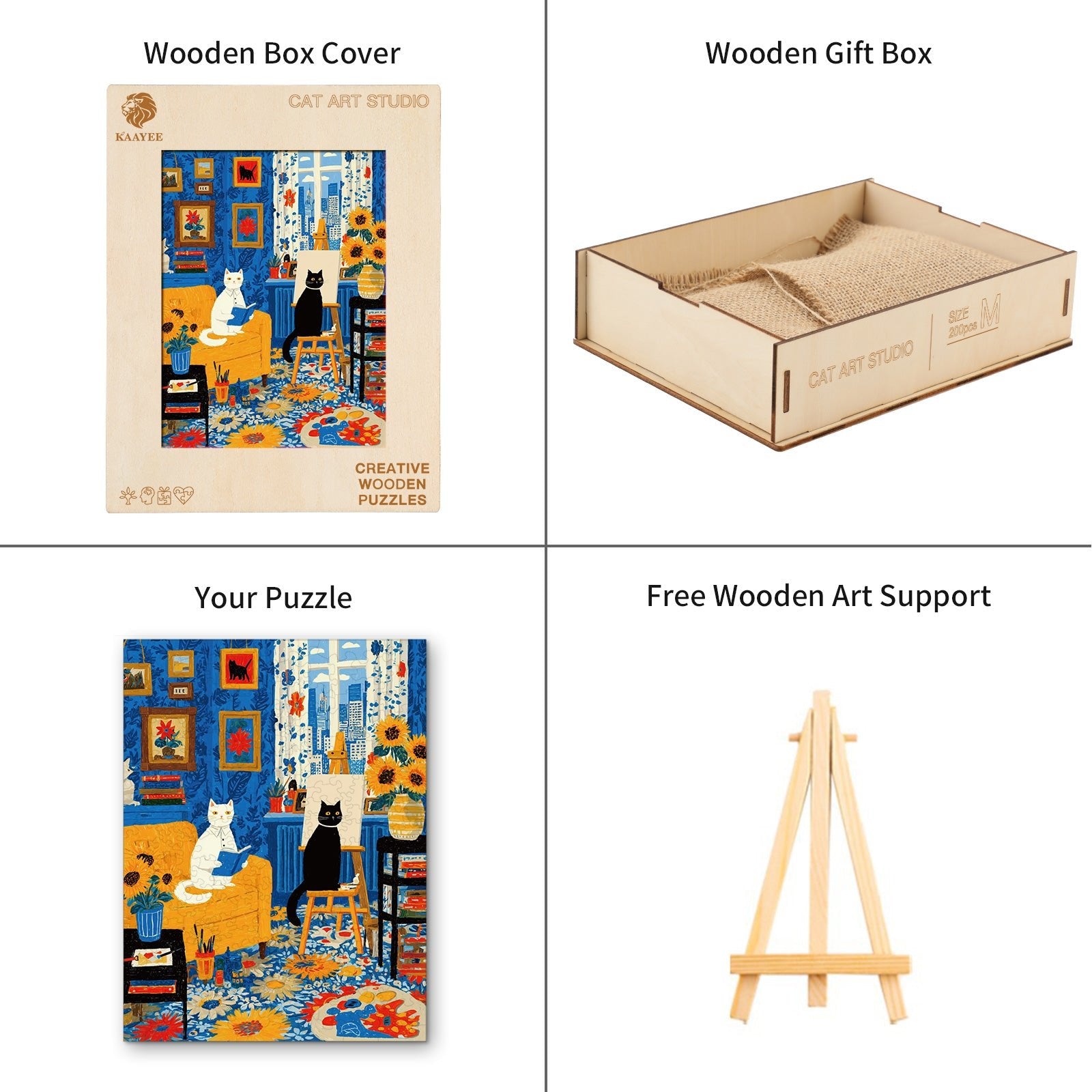 Whimsical Wooden Jigsaw Puzzle - Cats Art Studio - pickApuzzle