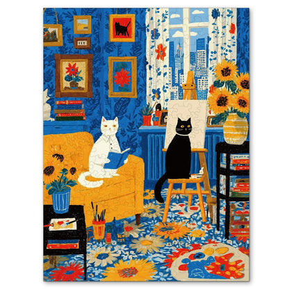 Originelles Holzpuzzle - Katzen Kunst Studio