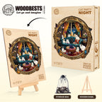 Whimsical Wooden Jigsaw Puzzle - Cat Party Night - pickApuzzle
