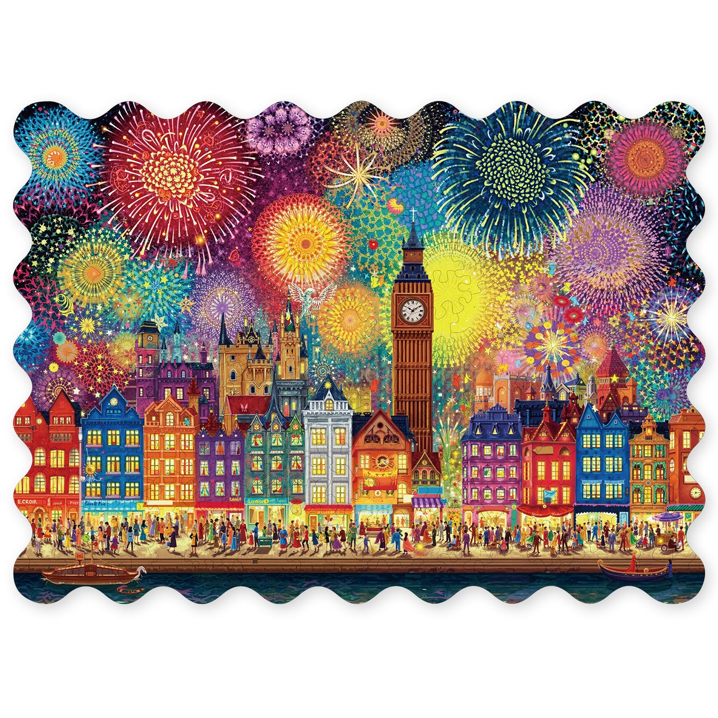 Skurriles Holz-Puzzle – Stadt des Feuerwerks