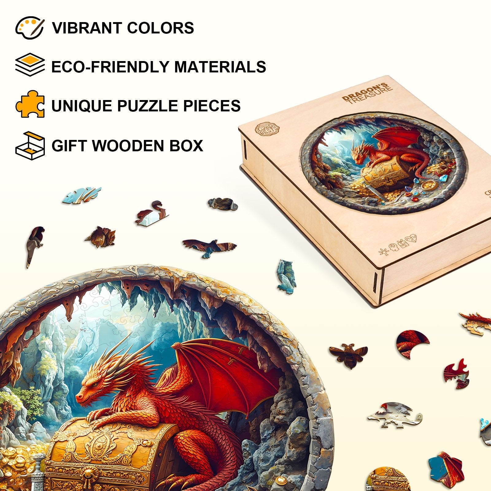 Whimsical Wooden Jigsaw Puzzle - Dragon¡¯s Treasure - pickApuzzle