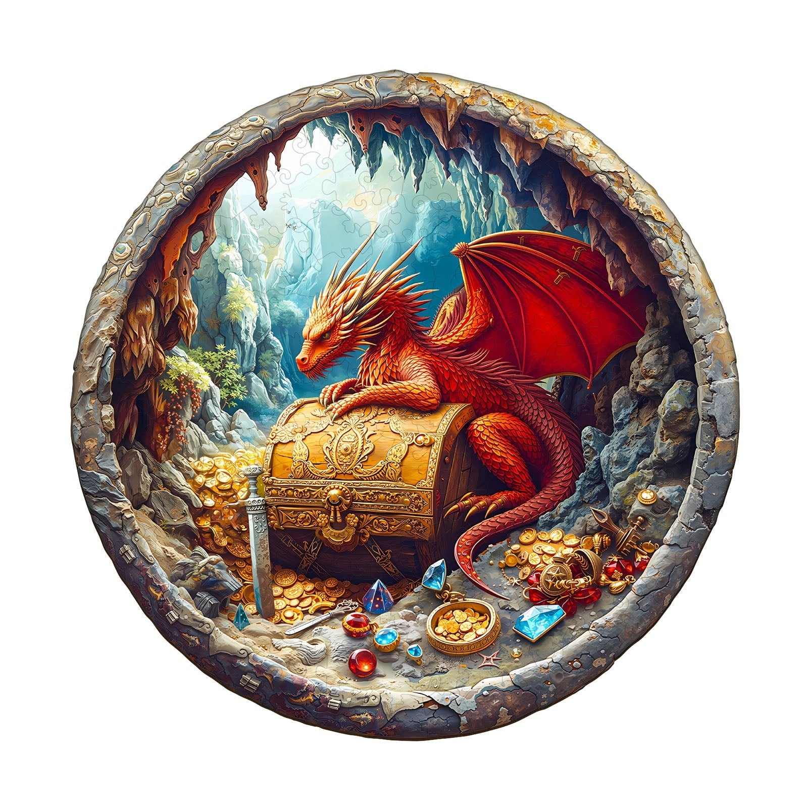 Whimsical Wooden Jigsaw Puzzle - Dragon¡¯s Treasure - pickApuzzle