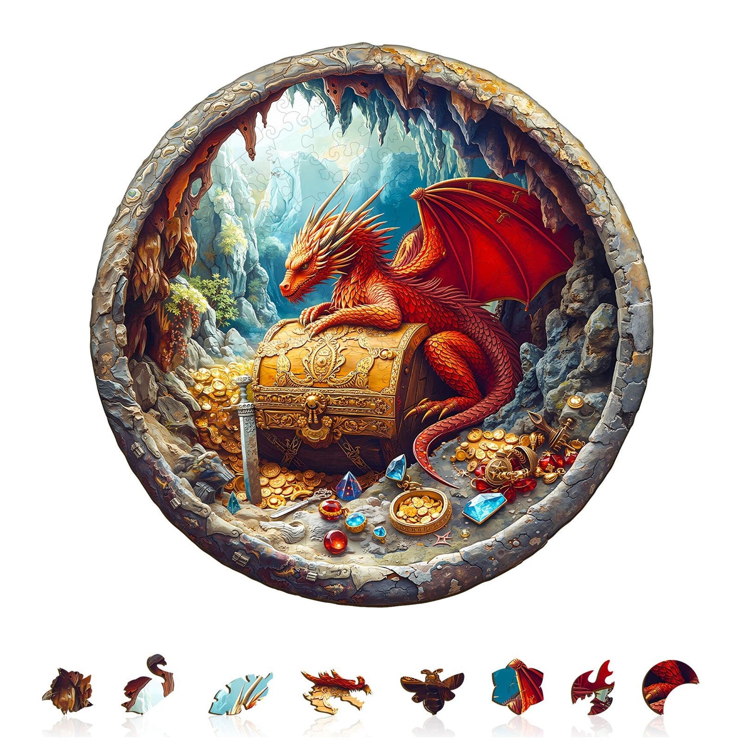 Whimsical Wooden Jigsaw Puzzle - Dragon¡¯s Treasure - pickApuzzle