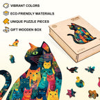 Whimsical Wooden Jigsaw Puzzle - Feline Mosaic - pickApuzzle