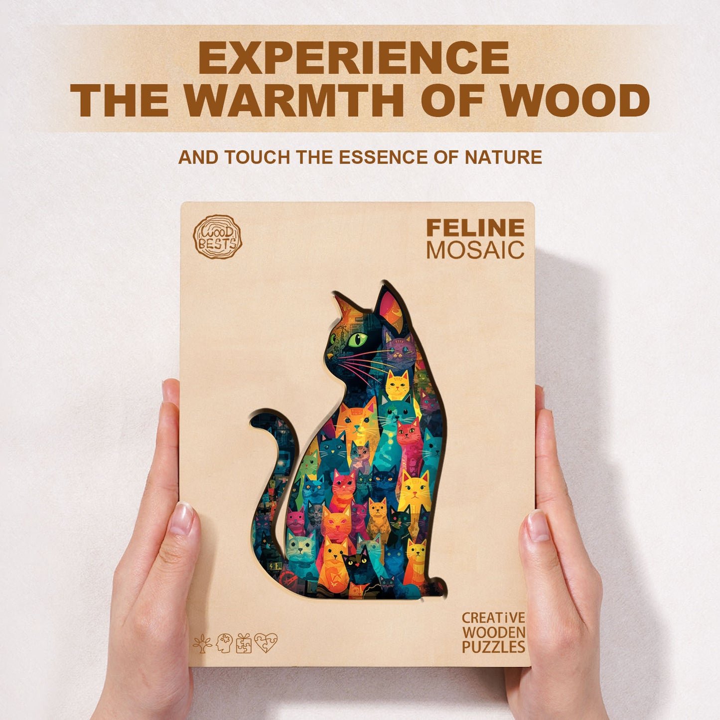 Whimsical Wooden Jigsaw Puzzle - Feline Mosaic - pickApuzzle