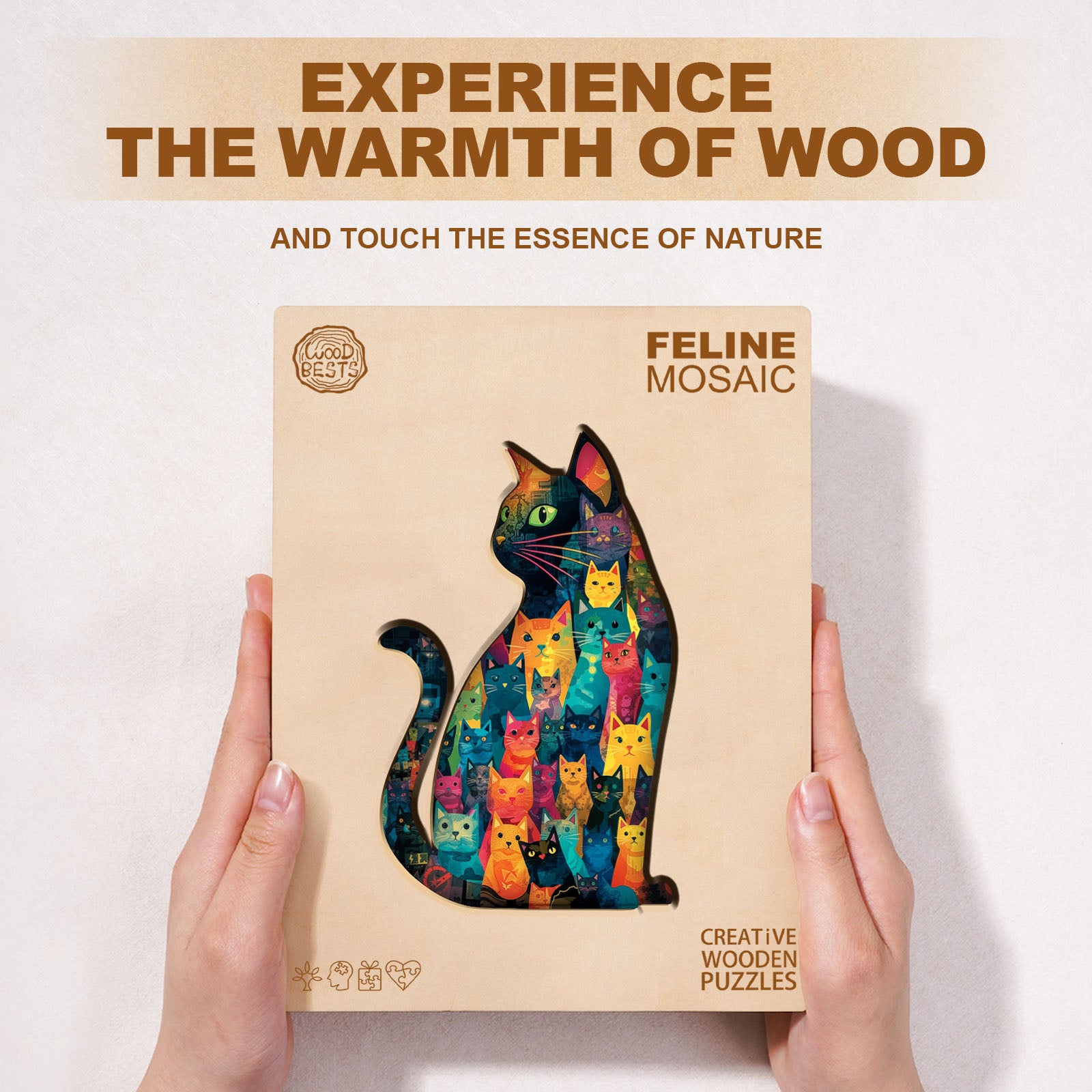 Whimsical Wooden Jigsaw Puzzle - Feline Mosaic - pickApuzzle