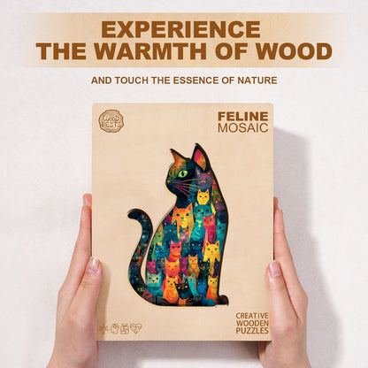 Whimsical Wooden Jigsaw Puzzle - Feline Mosaic - pickApuzzle