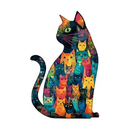 Whimsical Wooden Jigsaw Puzzle - Feline Mosaic - pickApuzzle