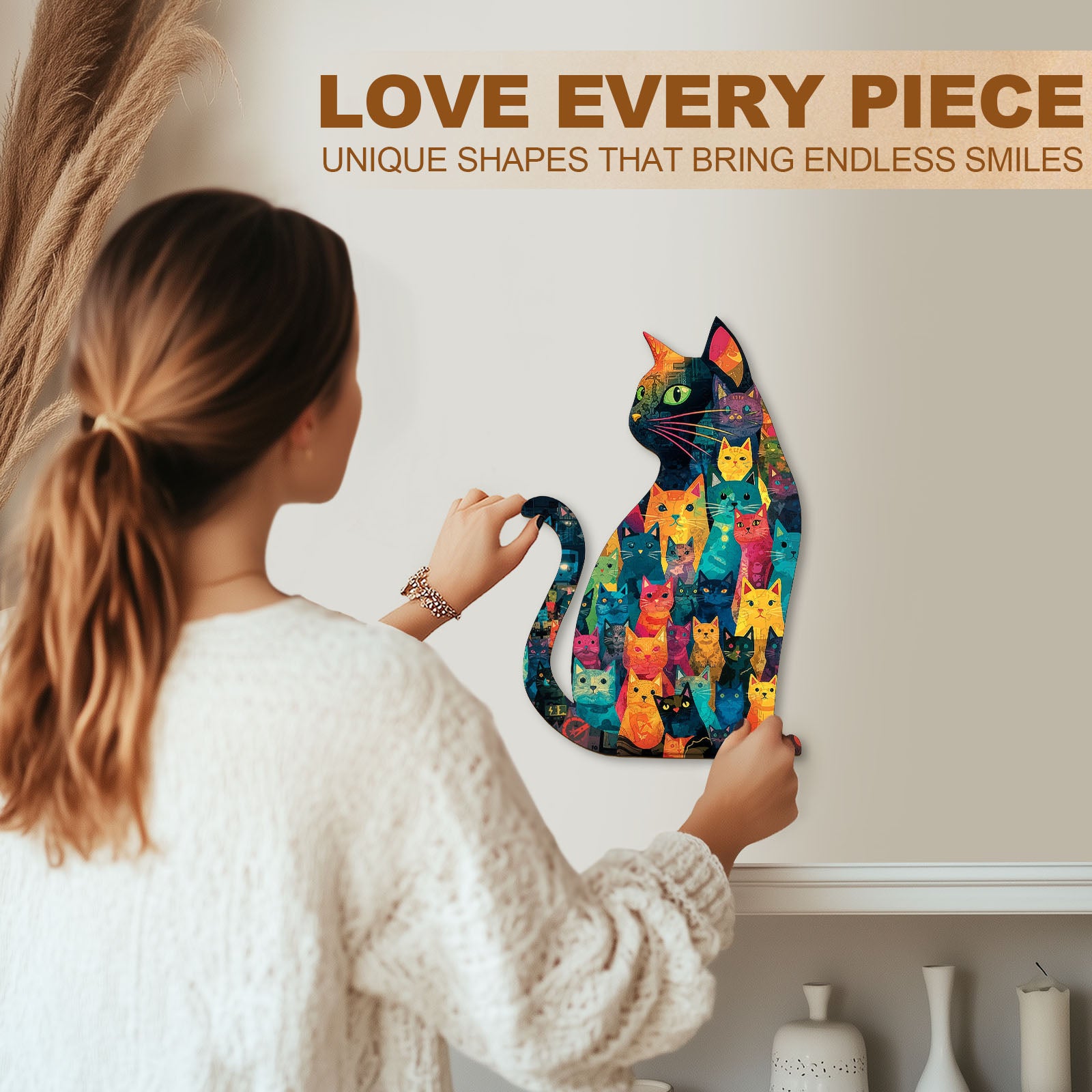 Whimsical Wooden Jigsaw Puzzle - Feline Mosaic - pickApuzzle