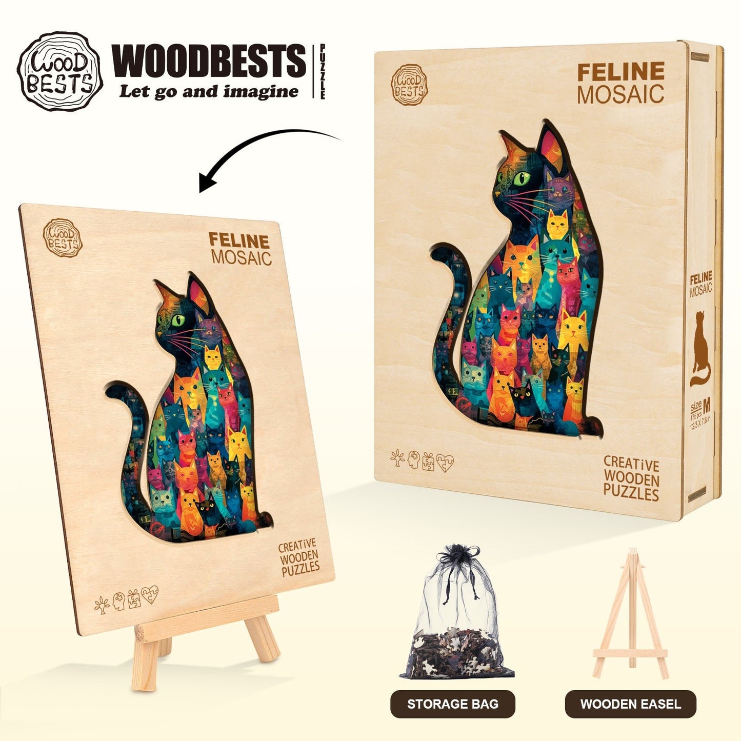 Whimsical Wooden Jigsaw Puzzle - Feline Mosaic - pickApuzzle