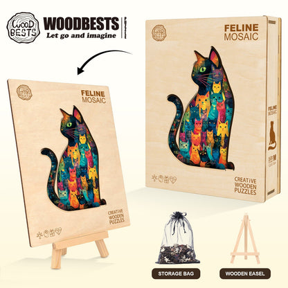 Whimsical Wooden Jigsaw Puzzle - Feline Mosaic - pickApuzzle