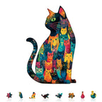 Whimsical Wooden Jigsaw Puzzle - Feline Mosaic - pickApuzzle