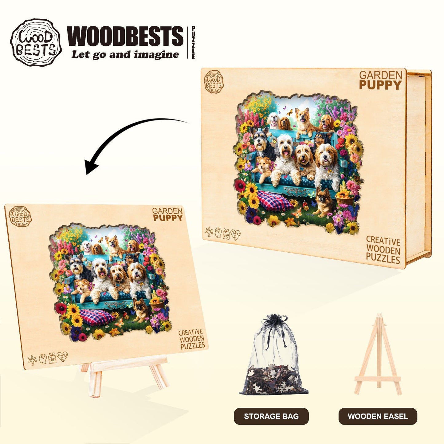 Whimsical Wooden Jigsaw Puzzle - Garden Puppy - pickApuzzle