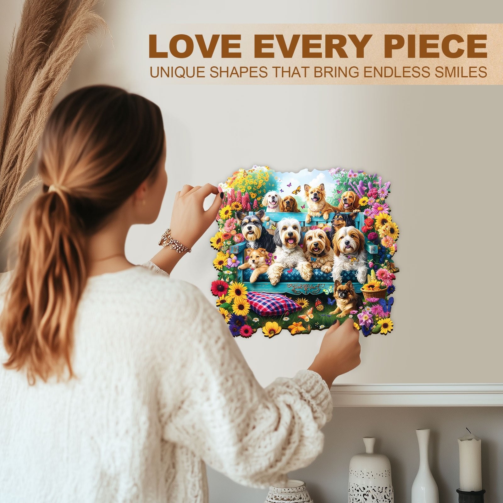 Whimsical Wooden Jigsaw Puzzle - Garden Puppy - pickApuzzle