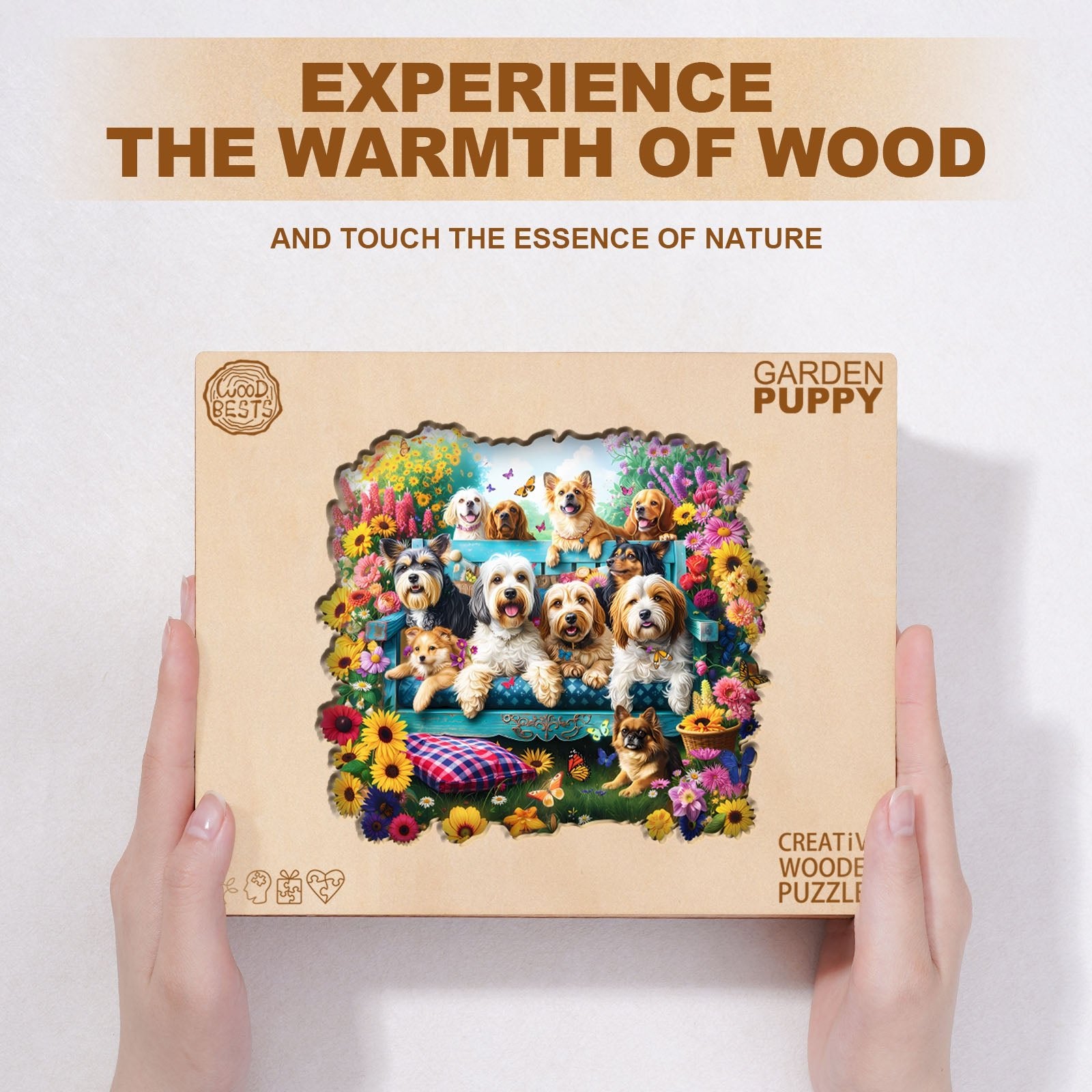 Whimsical Wooden Jigsaw Puzzle - Garden Puppy - pickApuzzle