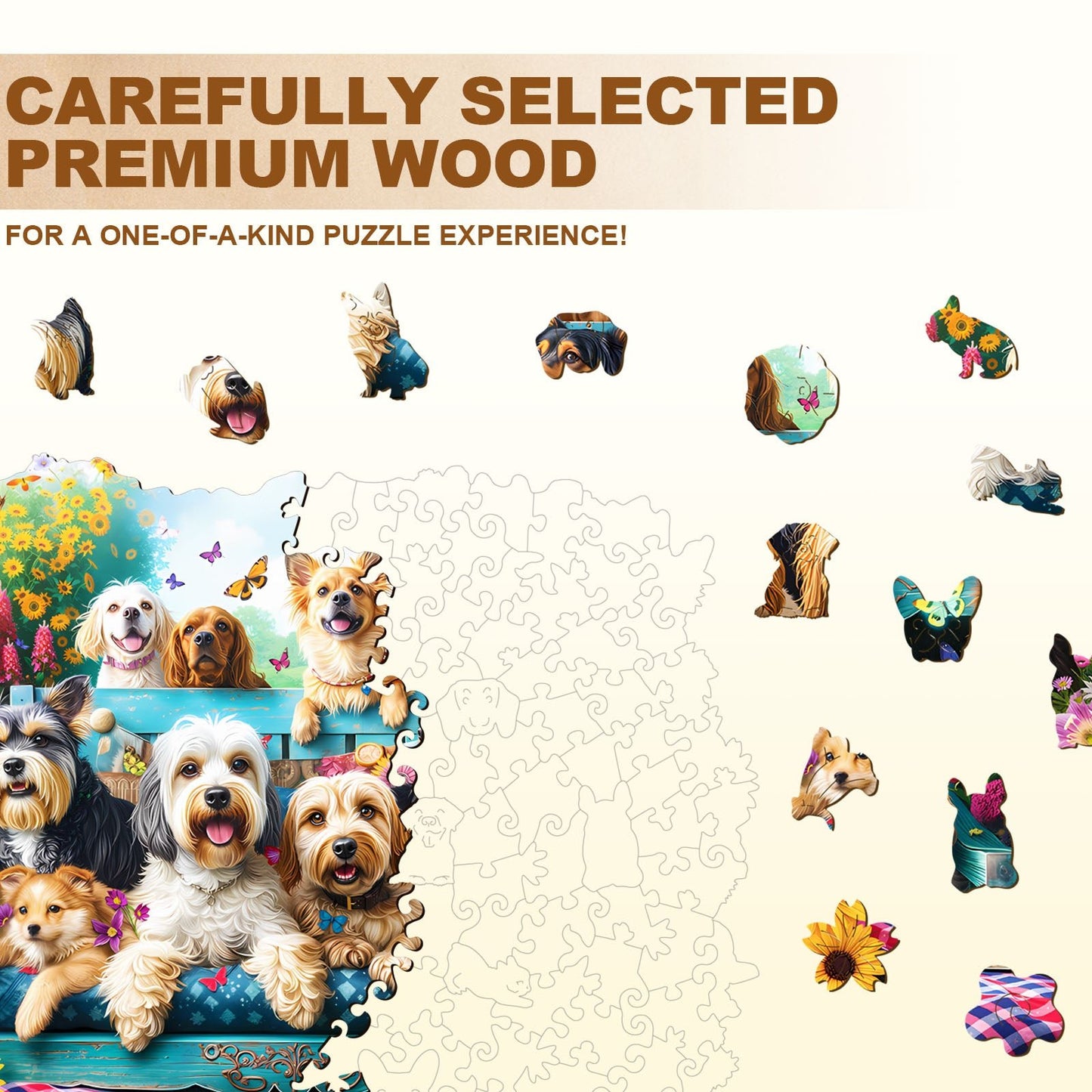 Whimsical Wooden Jigsaw Puzzle - Garden Puppy - pickApuzzle