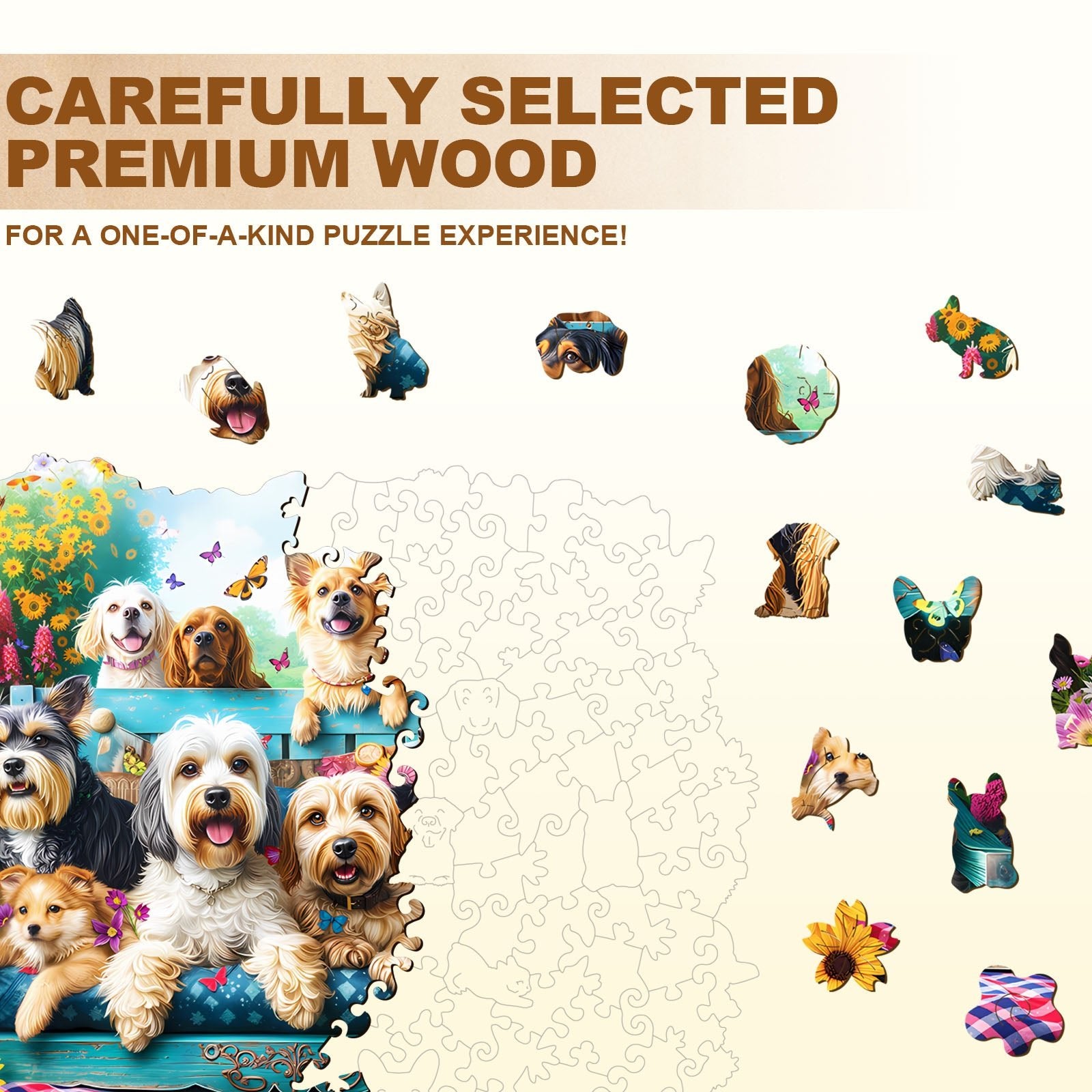Whimsical Wooden Jigsaw Puzzle - Garden Puppy - pickApuzzle