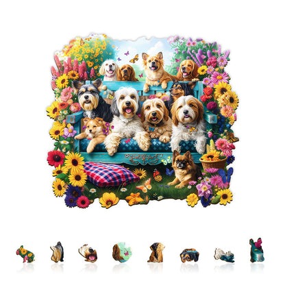 Whimsical Wooden Jigsaw Puzzle - Garden Puppy - pickApuzzle