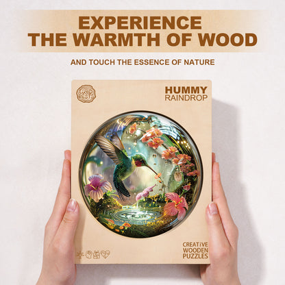 Whimsical Wooden Jigsaw Puzzle - Hummy Raindrop - pickApuzzle