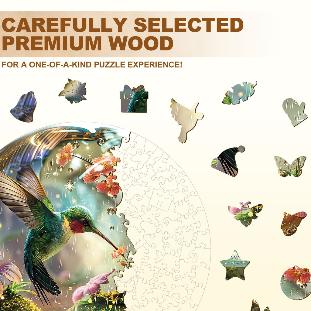 Whimsical Wooden Jigsaw Puzzle - Hummy Raindrop - pickApuzzle