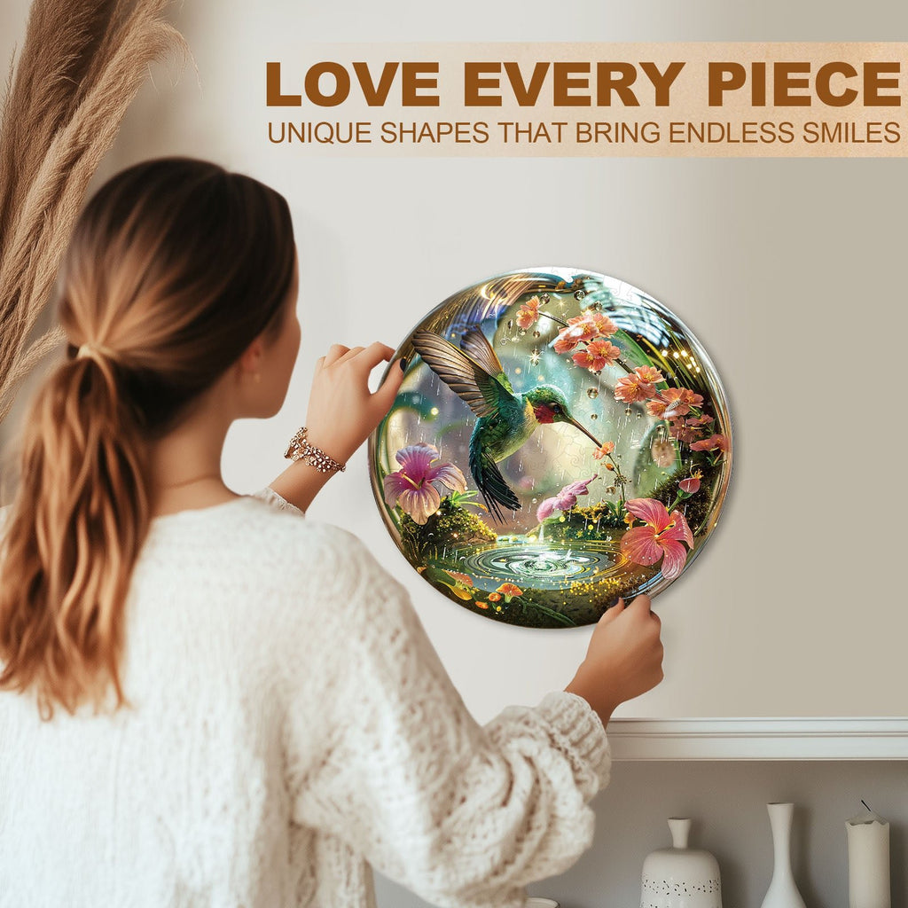 Whimsical Wooden Jigsaw Puzzle - Hummy Raindrop - pickApuzzle