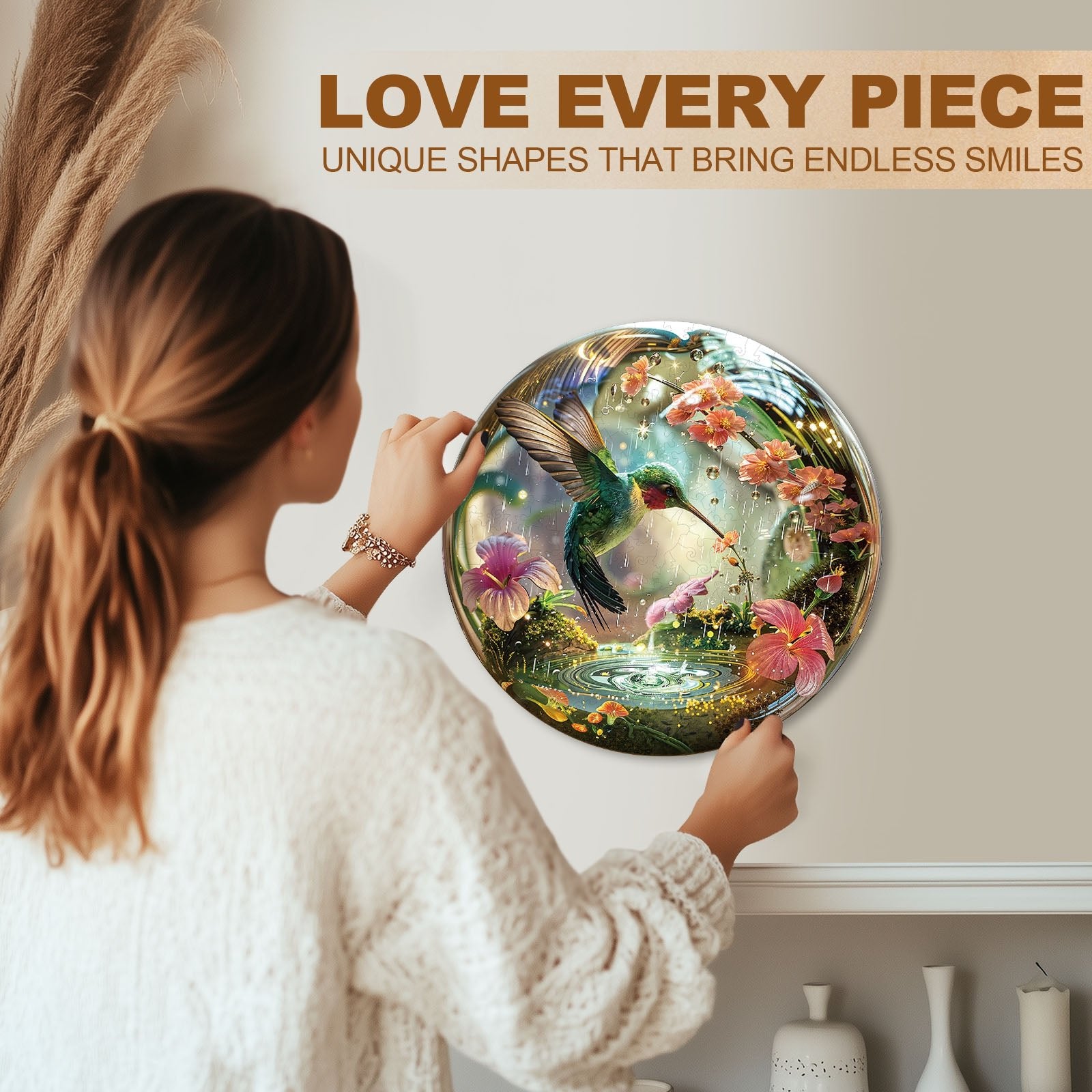 Whimsical Wooden Jigsaw Puzzle - Hummy Raindrop - pickApuzzle