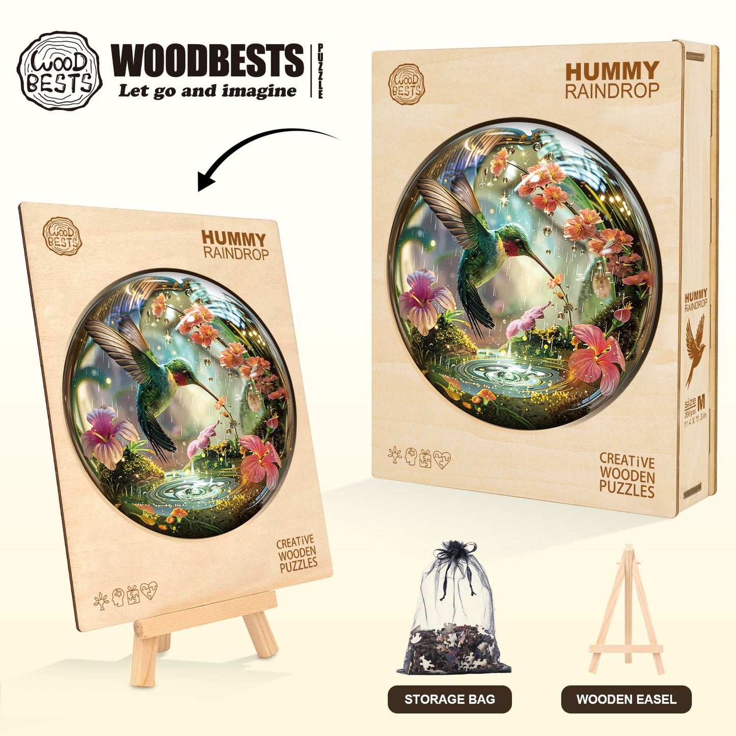 Whimsical Wooden Jigsaw Puzzle - Hummy Raindrop - pickApuzzle