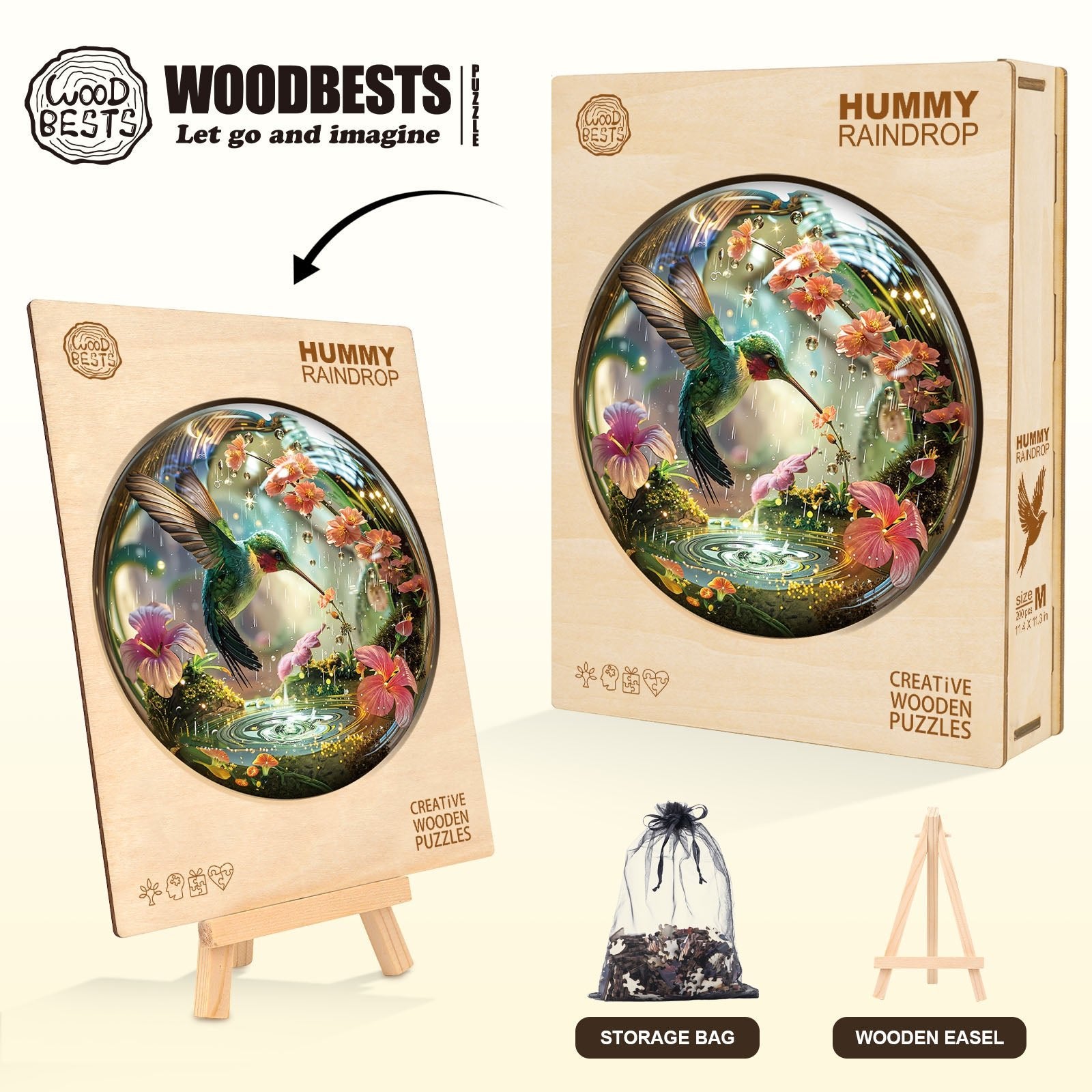 Whimsical Wooden Jigsaw Puzzle - Hummy Raindrop - pickApuzzle