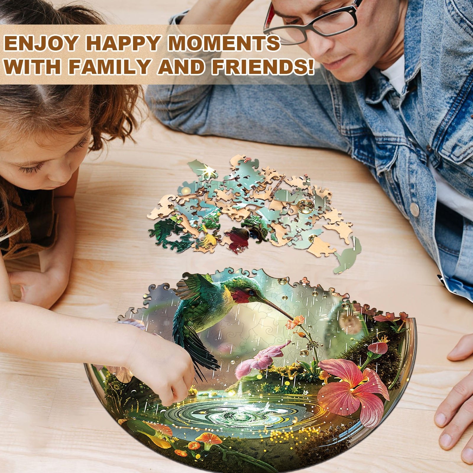 Whimsical Wooden Jigsaw Puzzle - Hummy Raindrop - pickApuzzle