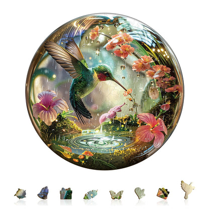 Whimsical Wooden Jigsaw Puzzle - Hummy Raindrop - pickApuzzle