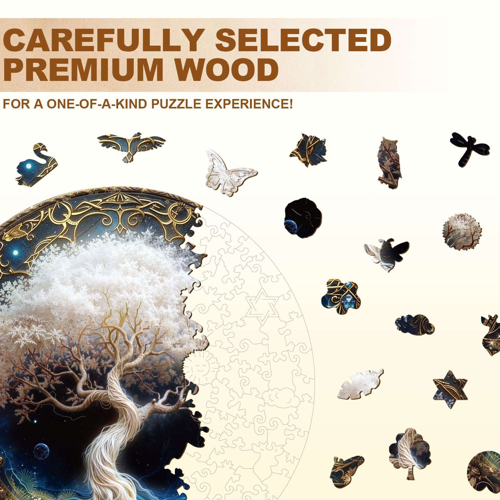 Whimsical Wooden Jigsaw Puzzle - Ivory Tree - pickApuzzle
