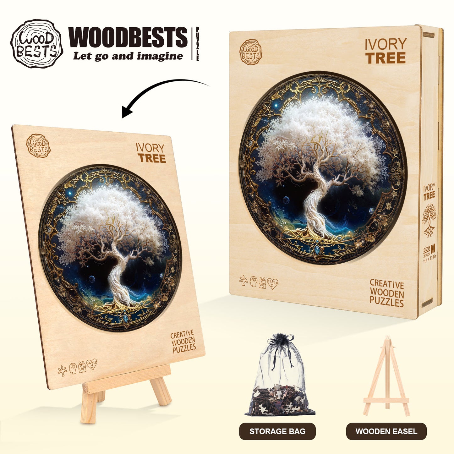 Whimsical Wooden Jigsaw Puzzle - Ivory Tree - pickApuzzle