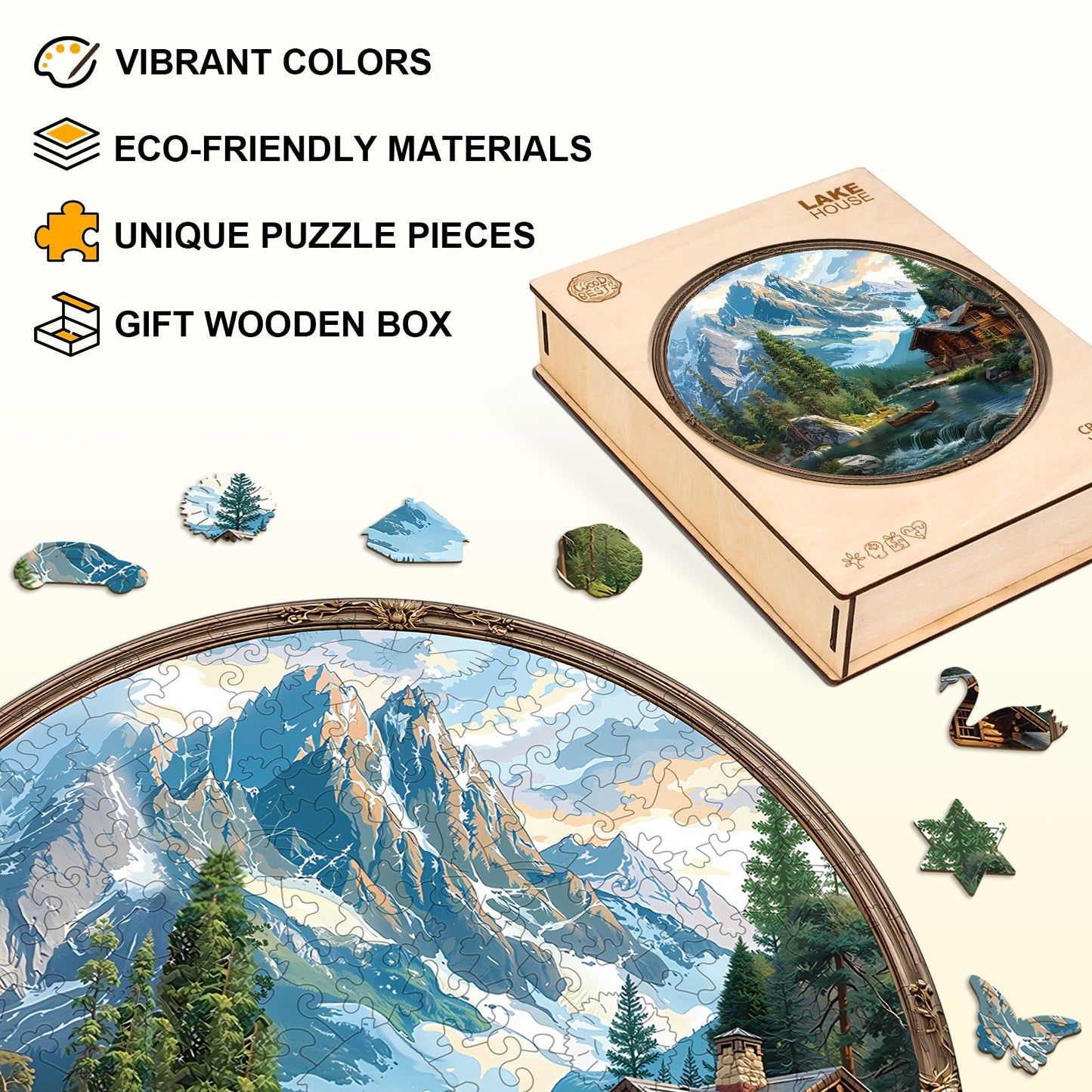 Whimsical Wooden Jigsaw Puzzle - Lake House - pickApuzzle