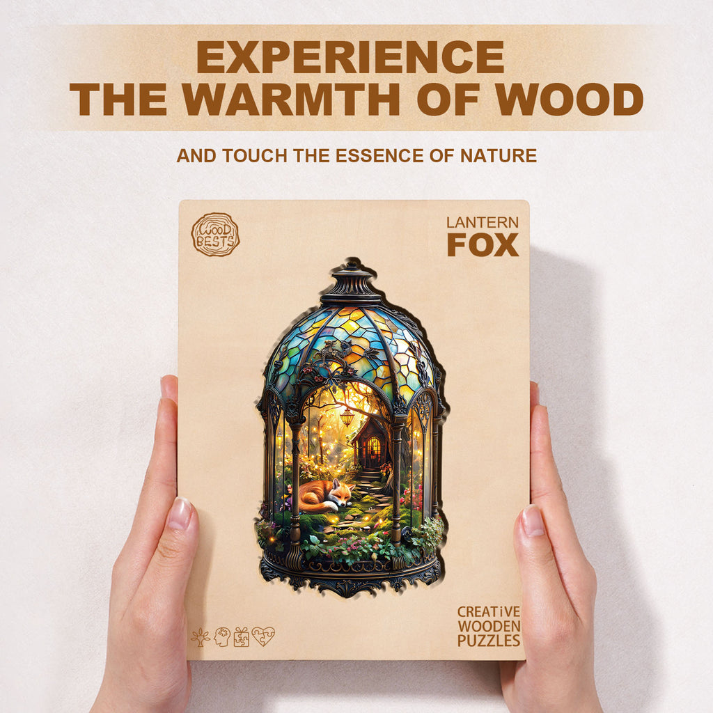 Whimsical Wooden Jigsaw Puzzle - Lantern Fox - pickApuzzle