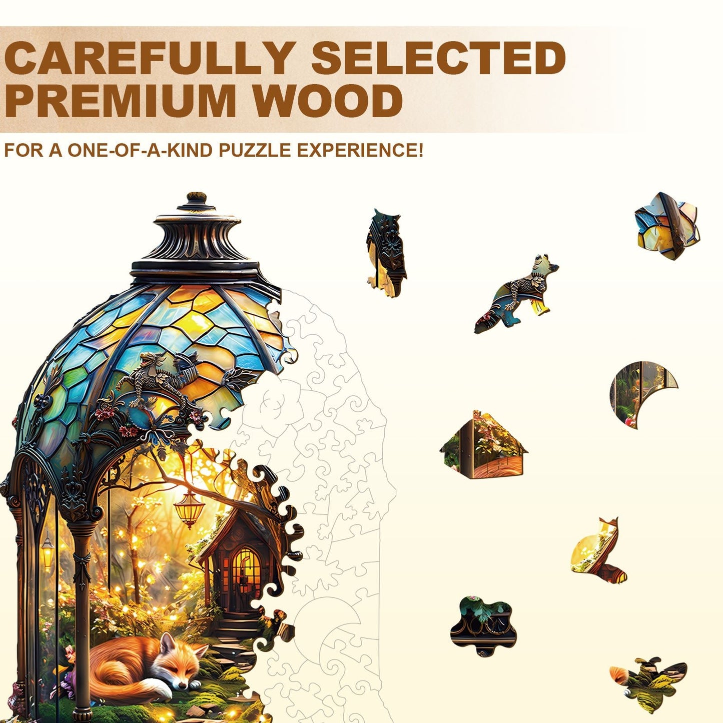 Whimsical Wooden Jigsaw Puzzle - Lantern Fox - pickApuzzle
