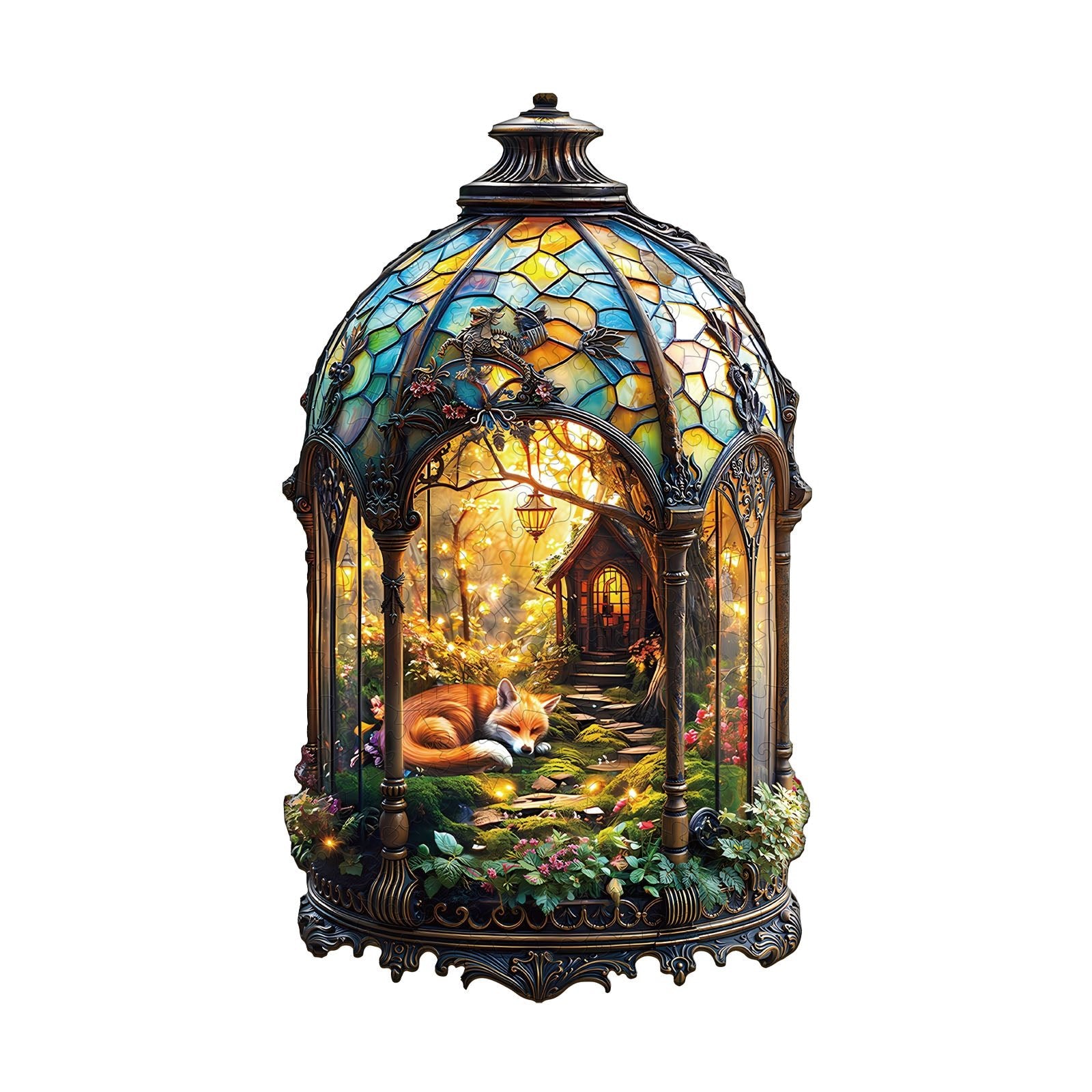Whimsical Wooden Jigsaw Puzzle - Lantern Fox - pickApuzzle Hauptbild