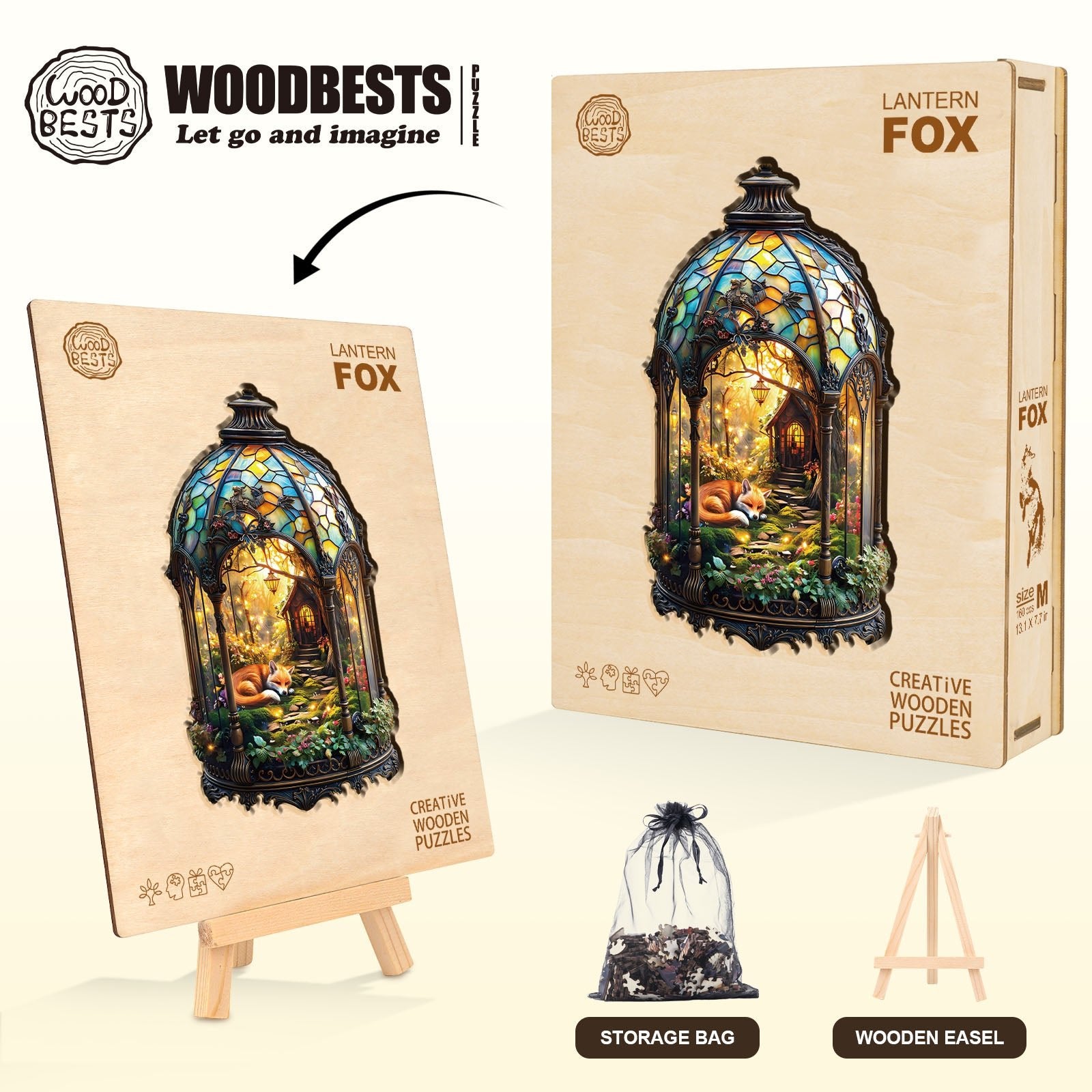 Whimsical Wooden Jigsaw Puzzle - Lantern Fox - pickApuzzle