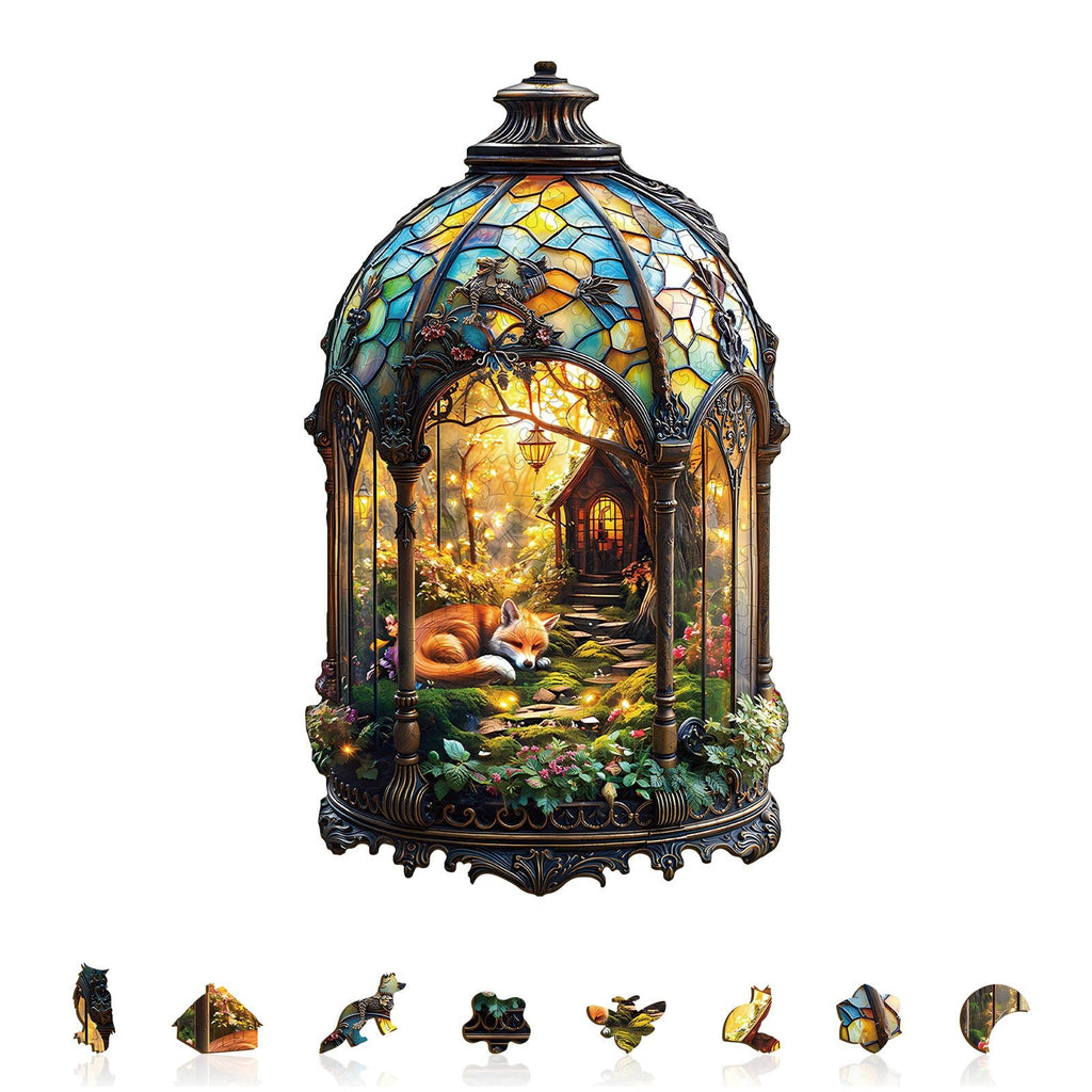Whimsical Wooden Jigsaw Puzzle - Lantern Fox - pickApuzzle