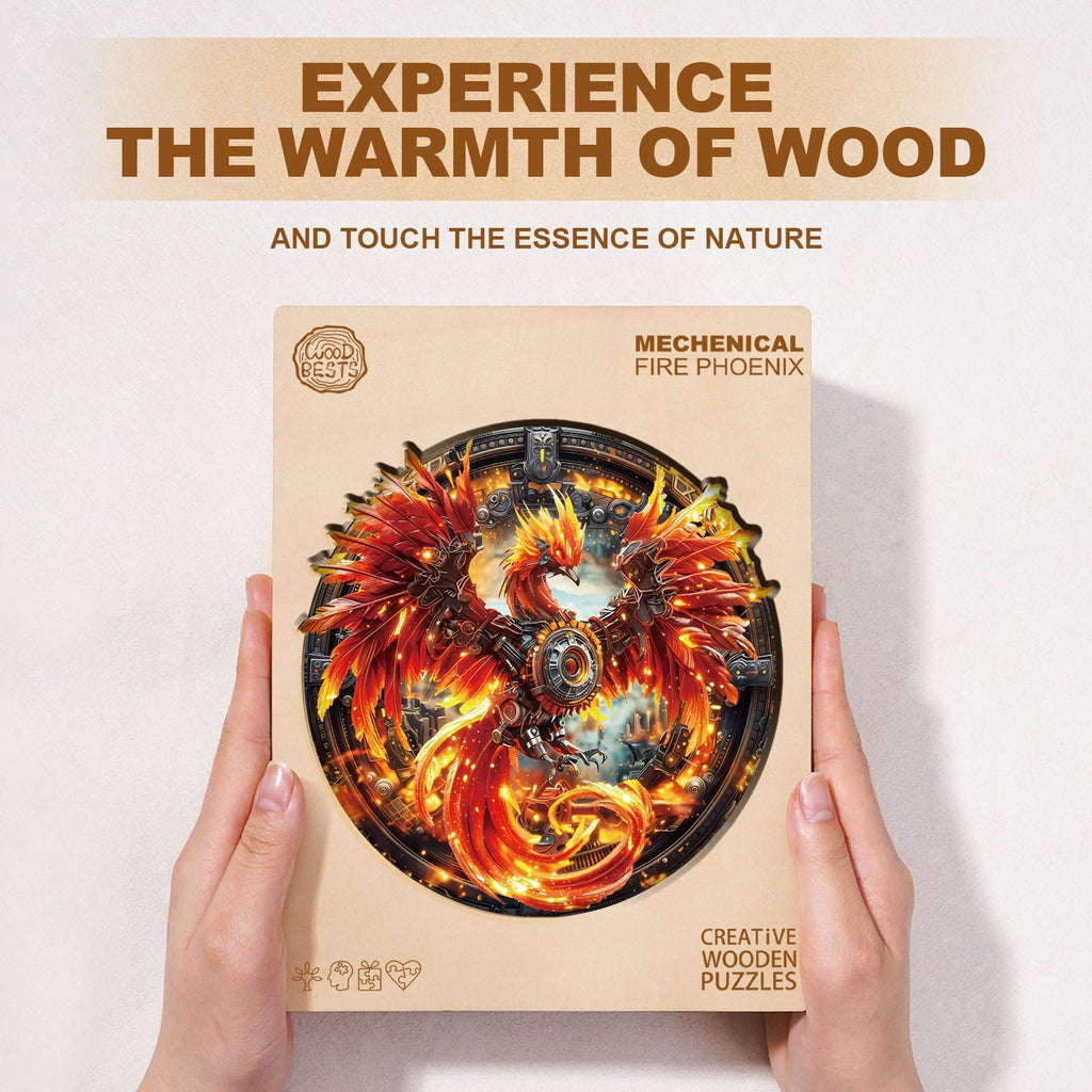 Whimsical Wooden Jigsaw Puzzle - Mechanical Fire Phoenix - pickApuzzle