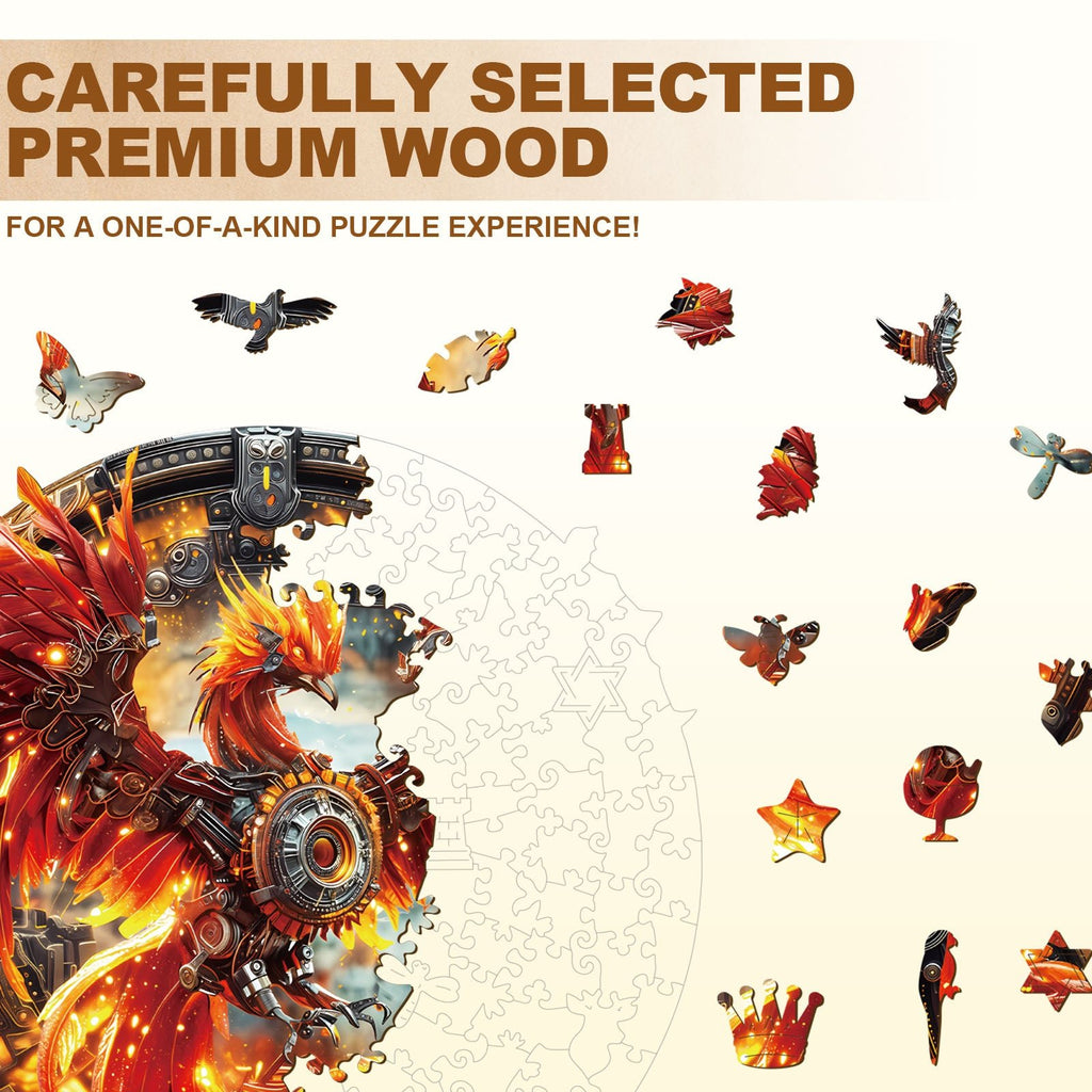 Whimsical Wooden Jigsaw Puzzle - Mechanical Fire Phoenix - pickApuzzle