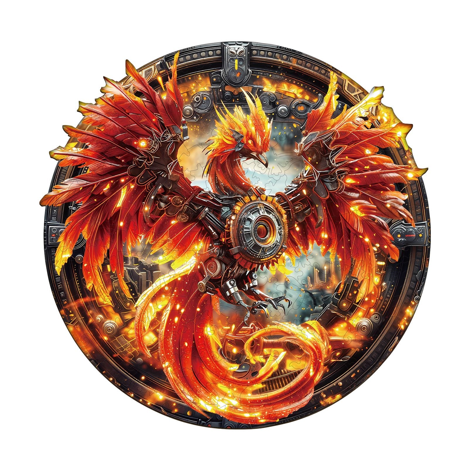 Whimsical Wooden Jigsaw Puzzle - Mechanical Fire Phoenix - pickApuzzle Hauptbild